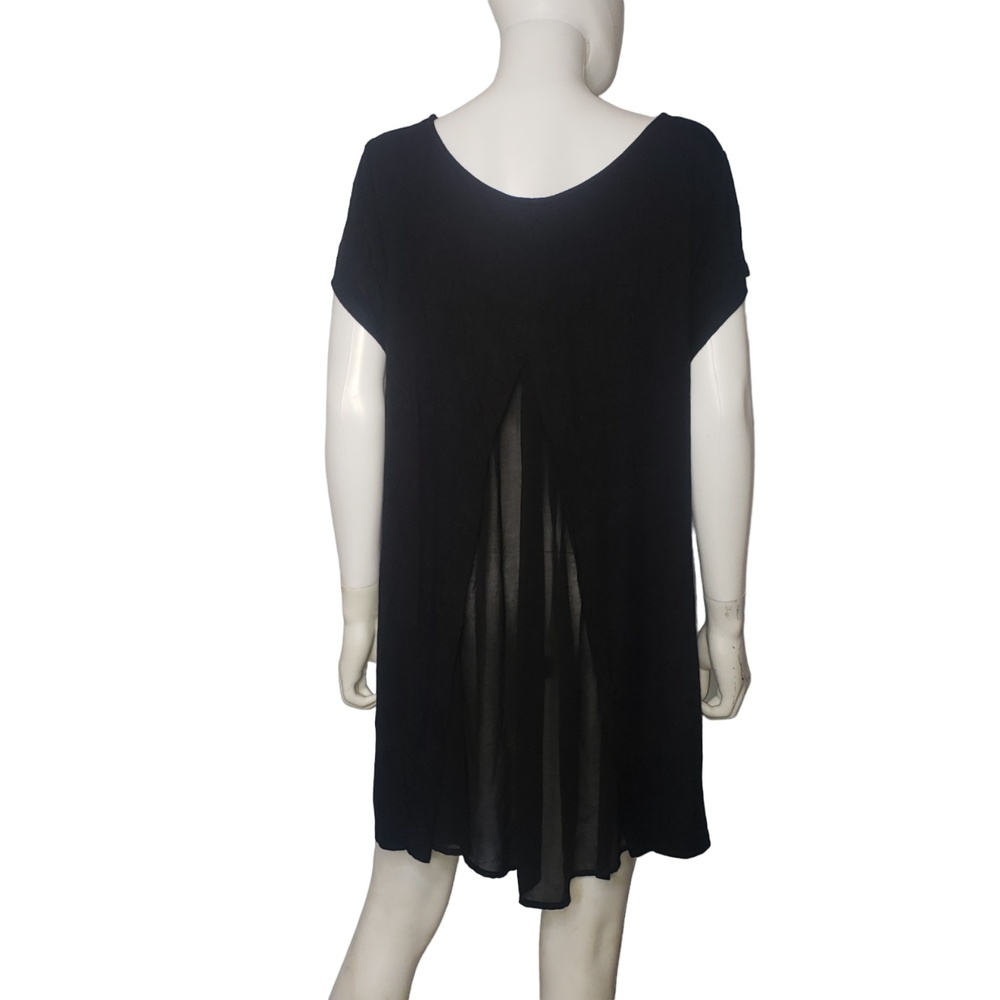 NICOLE TAYLOR DESIGNS Black Short Sleeve Tunic with Sheer Panel Back Size 2X